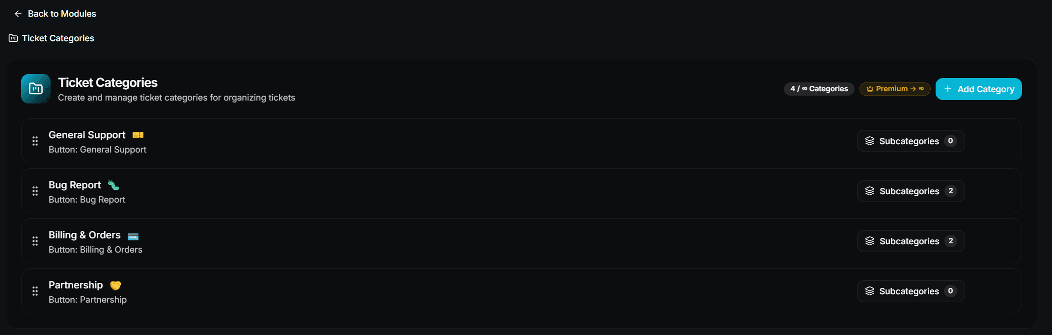 Ticket Categories Module