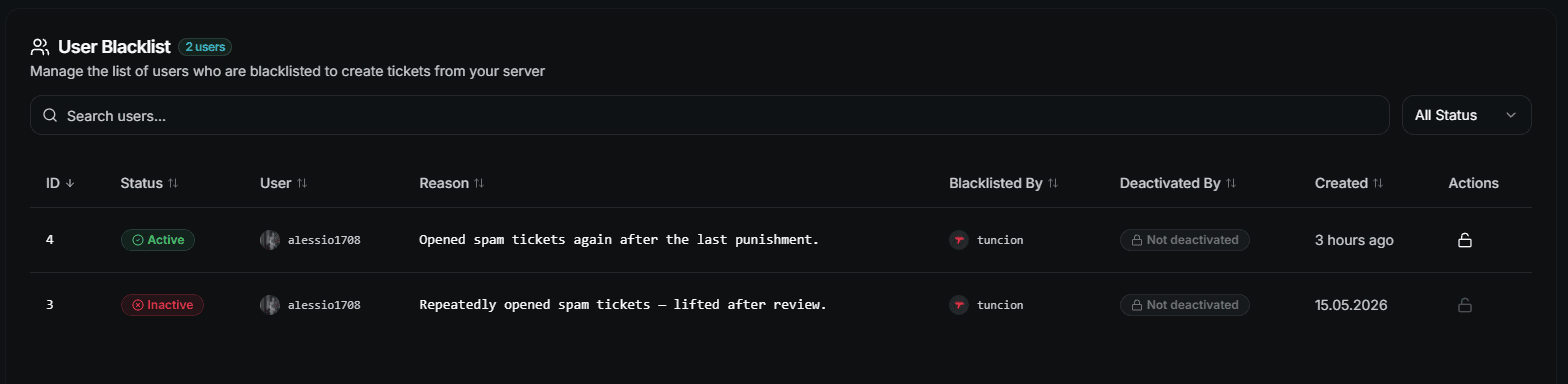 Blacklist Page