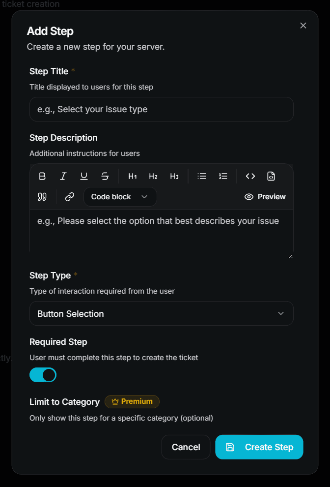 Step Settings Form