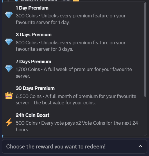 Reward Menu